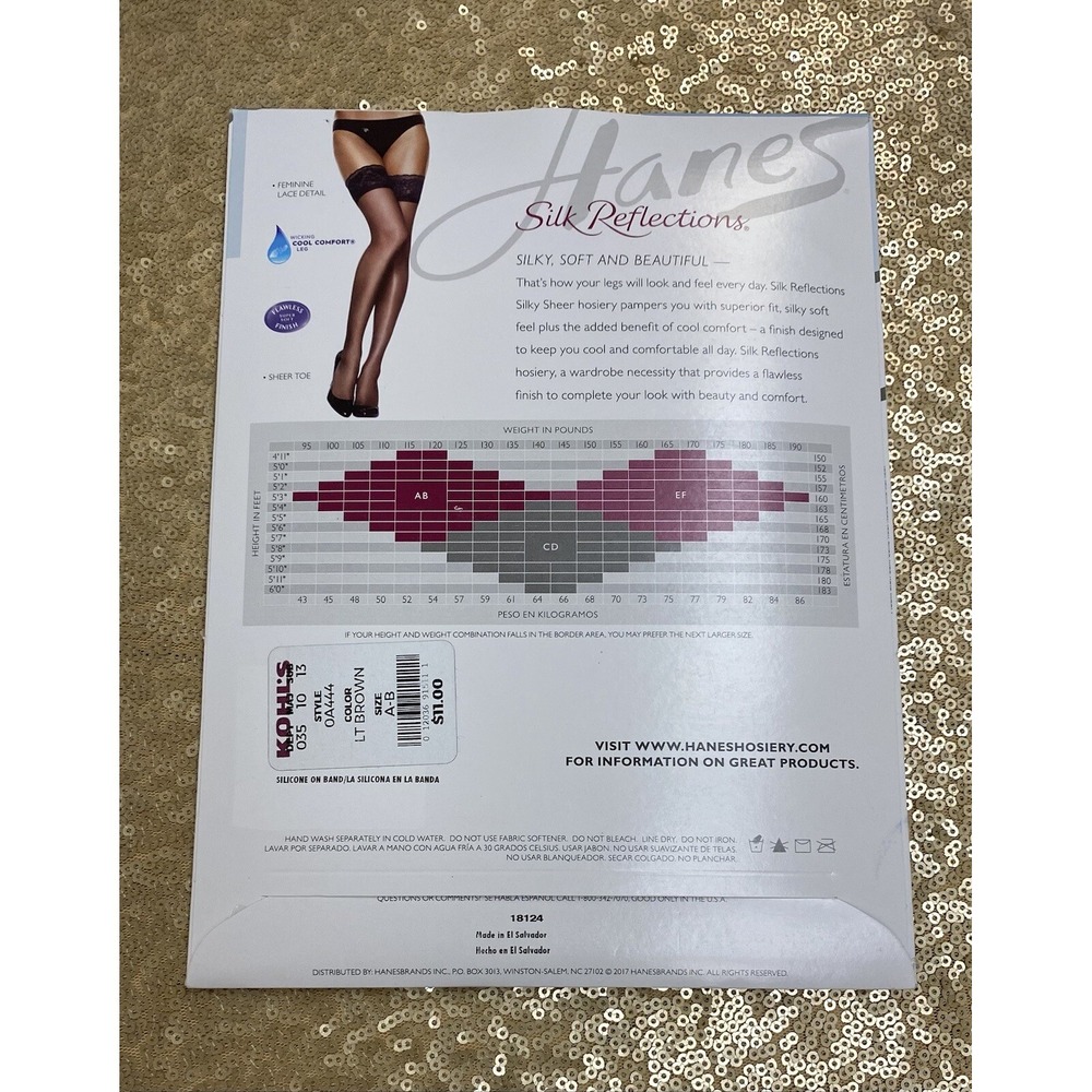 Hanes Women's Silk Reflections Sheer Lace Top Thigh-High Nude Stockings SZ A/B - Picture 2 of 2